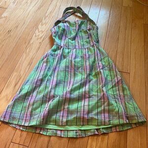 NWOT BP green/pink open back cotton spring crossed strap dress size XXS